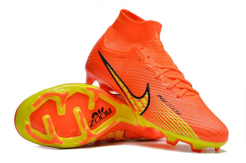 Velocidade é com Nike Air Zoom Mercurial Superfly 9 Elite FG Laranja e Amarelo na Farda de Boleiro, Garanta a qualidade de Jogadores Profissionais Elite!