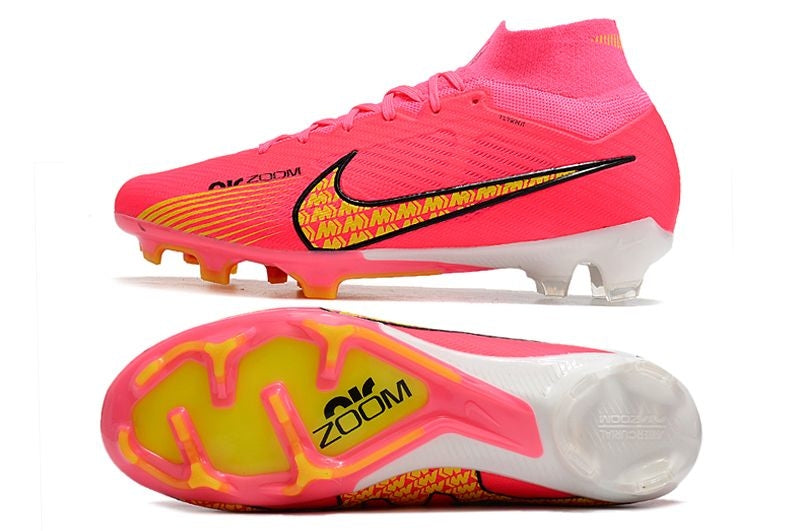 Velocidade é com Nike Air Zoom Mercurial Superfly 9 Elite FG Rosa e Amarela Nike na Farda de Boleiro, Garanta a qualidade de Jogadores Profissionais Elite