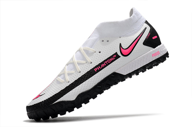 Chuteira Society Nike Phantom GT Pro Cano Alto Branco+Rosa - Farda de Boleiro