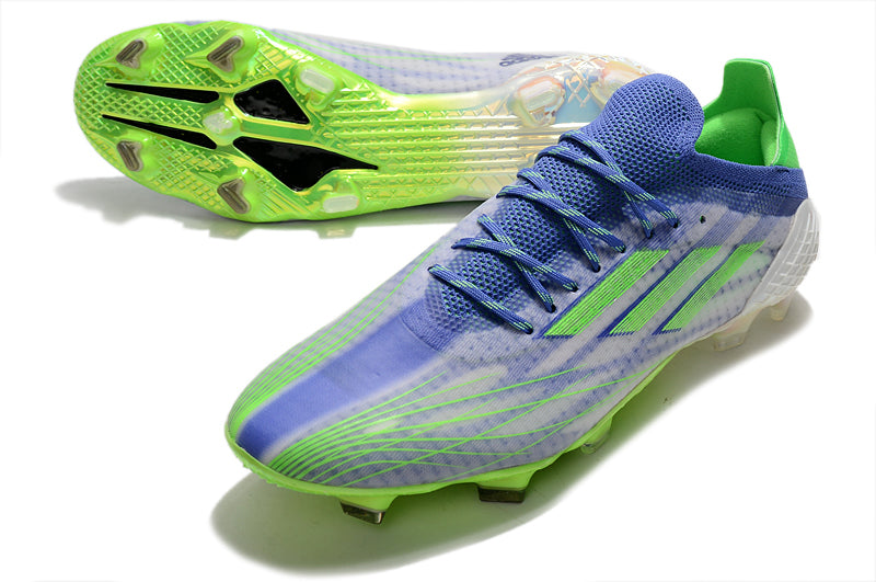 Velocidade é com Adidas X Speedflow+ FG Azul e Verde "Special Adizero Prime" na Farda de Boleiro, Garanta a qualidade de Jogadores Profissionais Elite