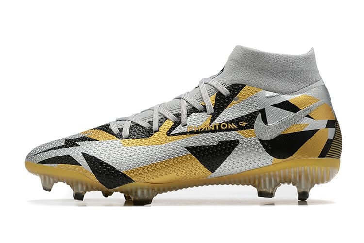 Controle é com Nike Phantom GT2 DF Elite FG Cinza e Dourado na Farda de Boleiro, Garanta a qualidade de Jogadores Profissionais Elite e FRETE GRÁTIS!