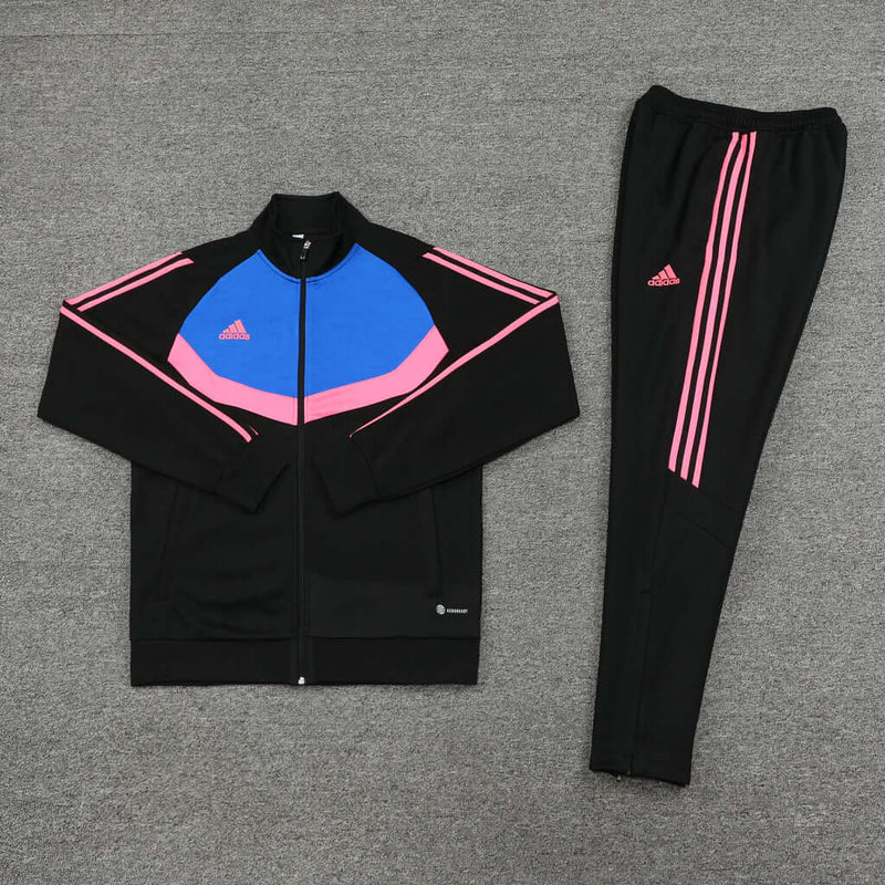 Conjunto Casual de Frio Adidas Balanta Preto, Azul e Rosa - Farda de Boleiro