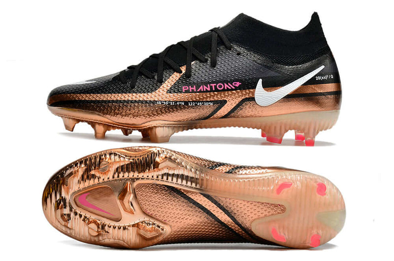 Controle é com Nike Phantom GT2 DF Elite Preta e Cobre FG "Generation Pack" na Farda de Boleiro, Garanta a qualidade de Jogadores Profissionais Elite e FRETE GRÁTIS!