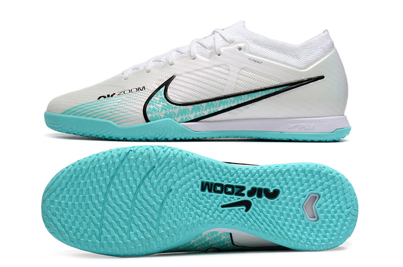 Chuteira Futsal Nike Mercurial Vapor 15 Elite Branca e Azul Oceano - Farda de Boleiro