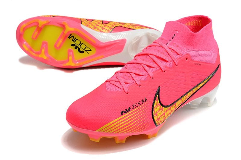 Velocidade é com Nike Air Zoom Mercurial Superfly 9 Elite FG Rosa e Amarela Nike na Farda de Boleiro, Garanta a qualidade de Jogadores Profissionais Elite