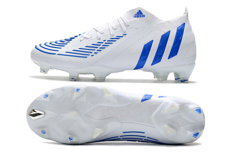 A nova Chuteira da Adidas de Campo Predator Edge.1 FG Branca e Azul "Diamond Edge Pack" na Farda de Boleiro, Garanta a qualidade de Jogadores Profissionais