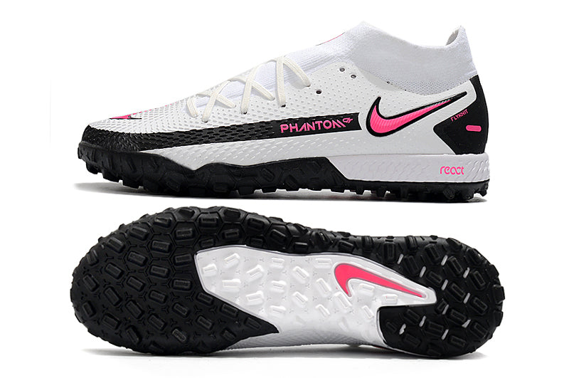 Chuteira Society Nike Phantom GT Pro Cano Alto Branco+Rosa - Farda de Boleiro