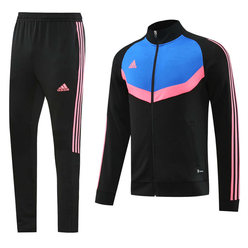 Conjunto Casual de Frio Adidas Balanta Preto, Azul e Rosa - Farda de Boleiro