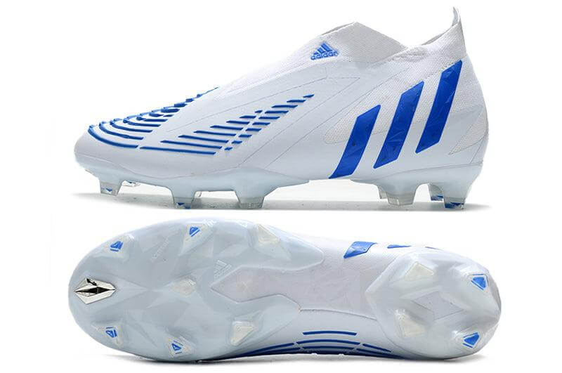 A nova Chuteira da Adidas de Campo Predator Edge+ FG Branca e Azul "Diamond Edge Pack" na Farda de Boleiro, Garanta a qualidade de Jogadores Profissionais