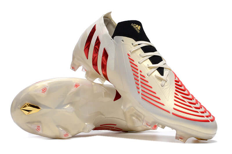 A nova Chuteira da Adidas de Campo Predator Edge.1 FG Off-White e Vermelho "Showdown Pack" na Farda de Boleiro, Garanta a qualidade de Jogadores Profissionais