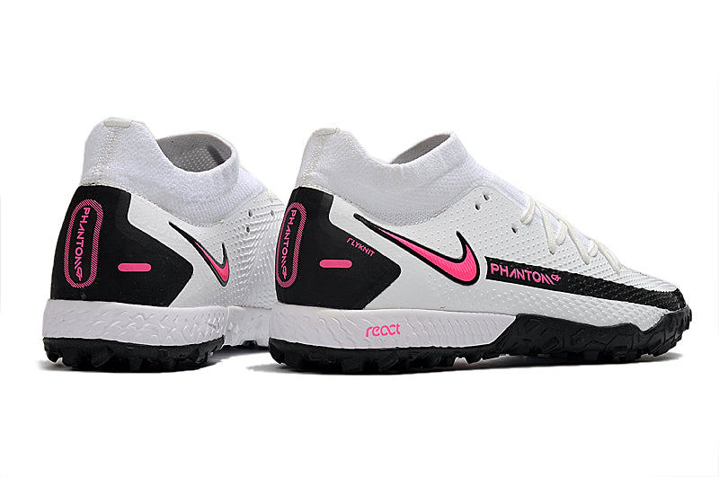 Chuteira Society Nike Phantom GT Pro Cano Alto Branco+Rosa - Farda de Boleiro