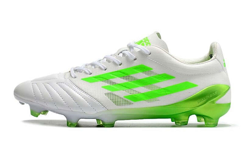 Velocidade é com Adidas X Speedportal 99 Leather.1 FG Branca e Verde na Farda de Boleiro, Garanta a qualidade de Jogadores Profissionais Elite e se divirta!